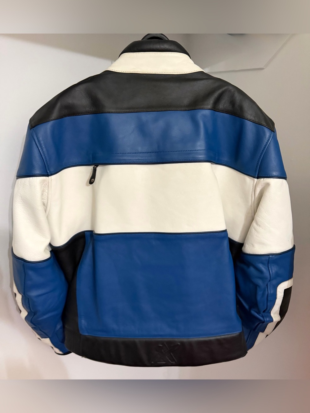 Vintage Xpert Sport Leather Racing Jacket - Blue White Black
